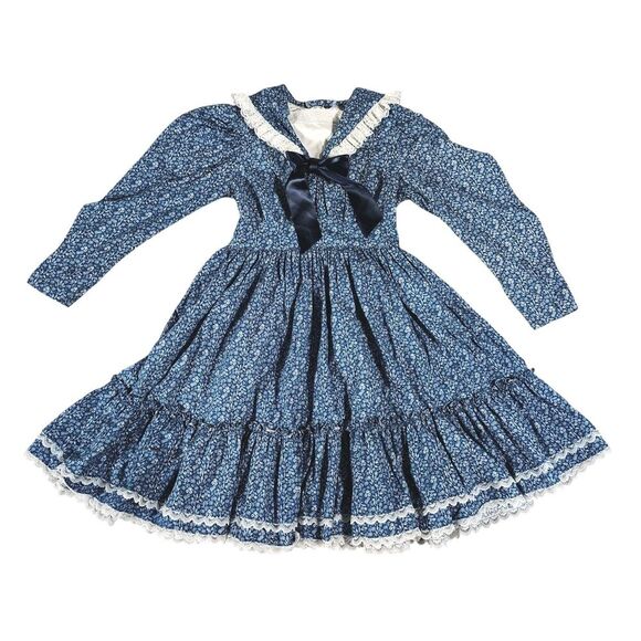 Miniworld Other - Vtg Mini World Prairie Dress Size 8 Blue Ditsy Floral Ruffle Lace Cottage Utah